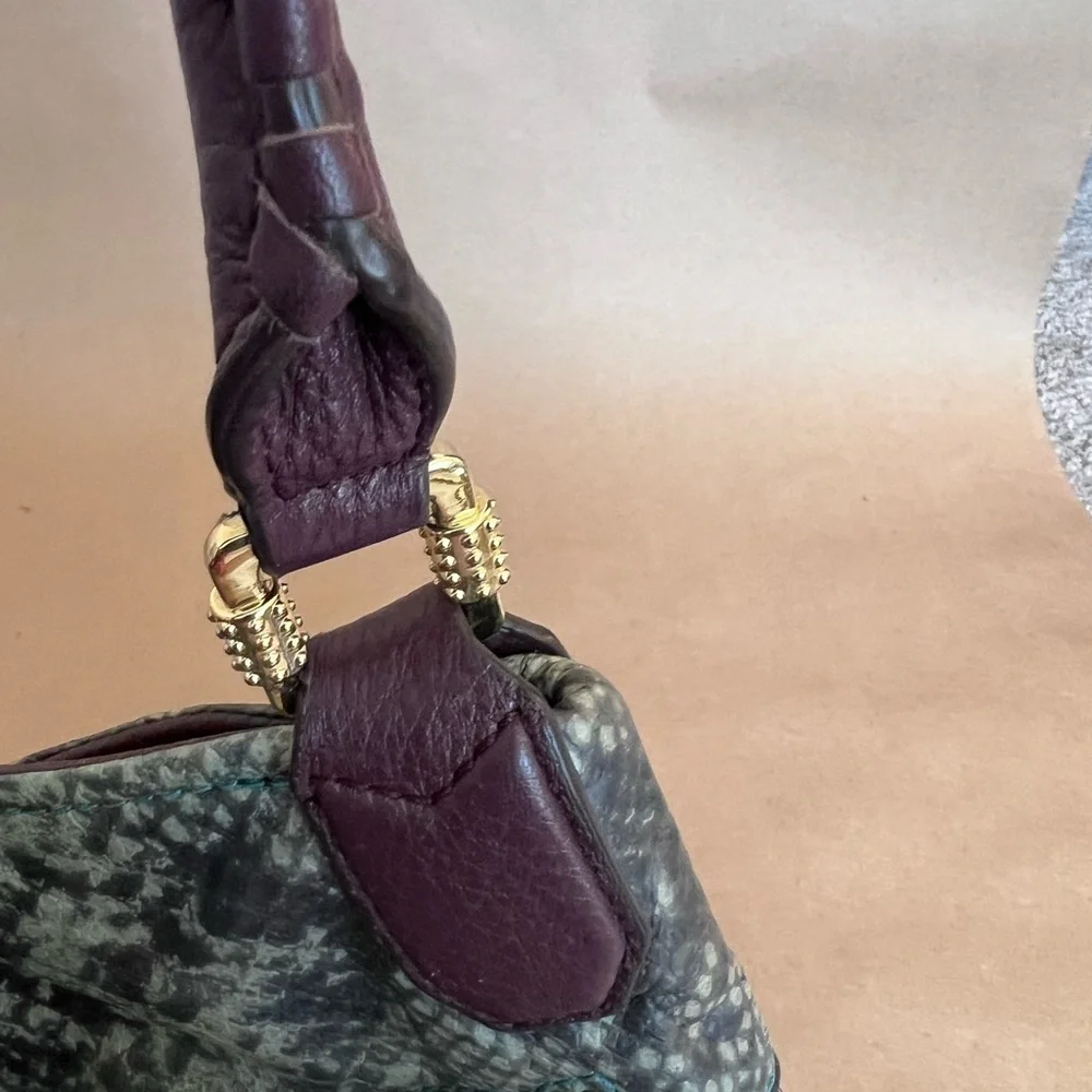 Aimee Kestenberg Leather Hobo Bag Aqua/Teal Snake Print Brown leather Handle